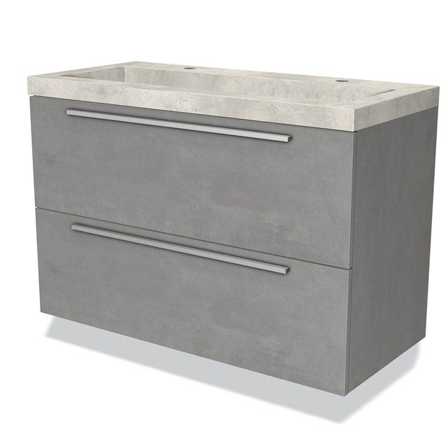 Maxaro Badkamermeubel 100cm Modulo Lichtgrijs Beton Greige 2 Lades Vlak Wastafel Beton Greige