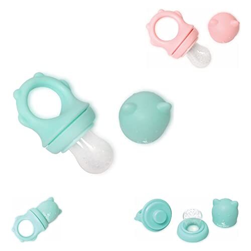 Lorelli Baby Care Fruitzuiger 2-in-1, bijtring, extra zuiger, voederhulp, beschermkap, kleur: turquoise