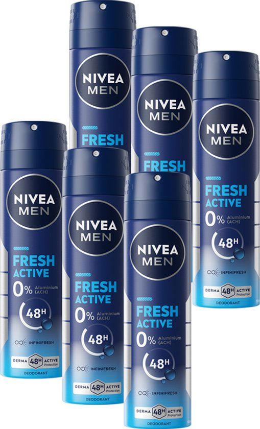 NIVEA MEN Fresh Active Deodorant Spray - 6 x 150 ml