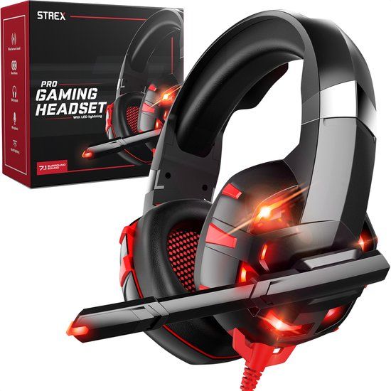 Strex Gaming Headset - Rood - PC, PS4, PS5, Xbox One, Xbox Series