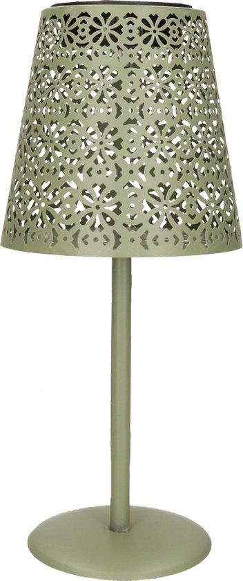 Anna's Collection Tafellamp buiten - D12 x H28 cm - groen - metaal - solar lantaarn