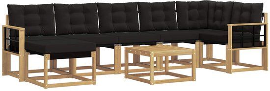 vidaXL - Hoek loungeset - Acacia hout - Wit en zwart