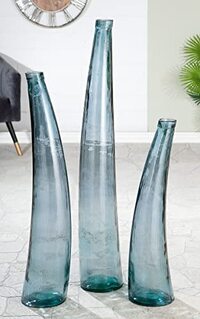 Gilde GlasArt vaas Corno Petrol van gerecycled glas Europese productie H: 80 cm Ø 20 cm 39197
