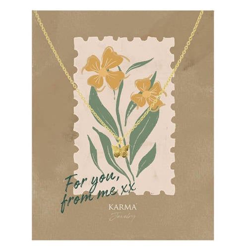 KARMA Jewelry gold plated ketting Butterfly + giftcard For You