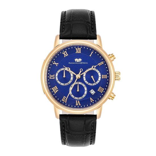 Rhodenwald & Söhne Moonlight Herenhorloge - Goudkleurig - Zwart Leer - 40mm