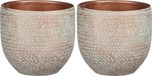 Mica Decorations - plantenpot/bloempot - koper/wit flakes relief - D14/H12 cm - 2 stuks
