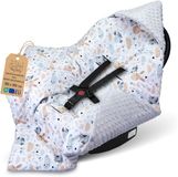 Totsy baby ASE Spolka Akcyjna Inbakerdeken voor autostoel en kinderwagen – zachte Minky babydeken dubbelzijdig met capuchon voor pasgeborenen – Hele jaar bruikbaar onderweg en thuis 90×90 cm Uilen lichtgrijs Oeko-Tex