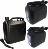 Benson 3x stuks jerrycans zwart voor brandstof - 5-10-20 liter - inclusief schenktuit - benzine / diesel