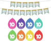 Haza Verjaardag 10 jaar geworden versiering - 16x thema ballonnen/1x Happy Birthday slinger 300 cm