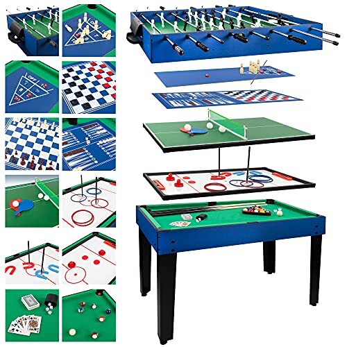 COLORBABY - Multi-speeltafel, houten tafel, verstelbare biljarttafel, 12 spelletjes, speelgoed voor volwassenen en kinderen tot 6 jaar