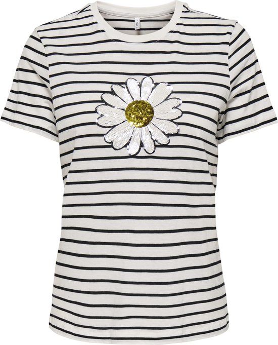 ONLY ONLKITA DAISY S/S TEE CS JRS Dames T-shirt XS Katoen Wit Gestreept