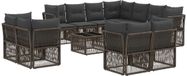 vidaXL Banc de jardin - Ensemble - 11 places assises - Gris - Polyrattan