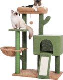Merkloos / Sans marque Bol Krabpaal voor katten 104 cm Moderne Cactus Pluche Krabpaal voor volwassen katten met grotere grot, verwijderbaar bovenbed, wiebelende bal, sisal touw, groen.