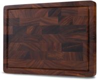 SOPHIOR Planche à découper en bois de noyer, bois de bout - 35x25x3,2 cm - Avec gouttière à jus et poignées