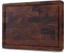 SOPHIOR Planche à découper en bois de noyer, bois de bout - 35x25x3,2 cm - Avec gouttière à jus et poignées
