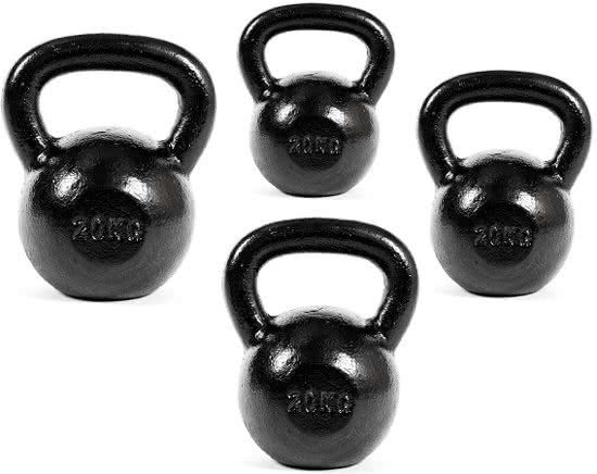 RS Sports Classic kettlebellset 4 stuks - Kettlebell gietijzer - Set bestaande uit: 4 kg 8 kg 12 kg en 16 kg - zwart