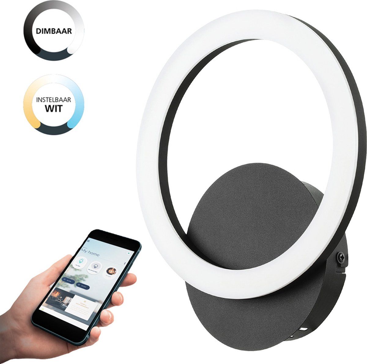 EGLO Connect Parrapos-Z Smart Wandlamp - 24 cm - Zwart/Wit - Instelbaar wit licht - Dimbaar - Zigbee