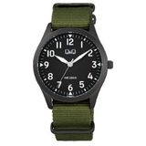 Q&Q Montre homme Nato Band Nylon Band Noir Vert militaire 5 ATM Étanche Analogique Quartz Diamètre 39 mm