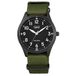 Q&Q Montre homme Nato Band Nylon Band Noir Vert militaire 5 ATM Étanche Analogique Quartz Diamètre 39 mm