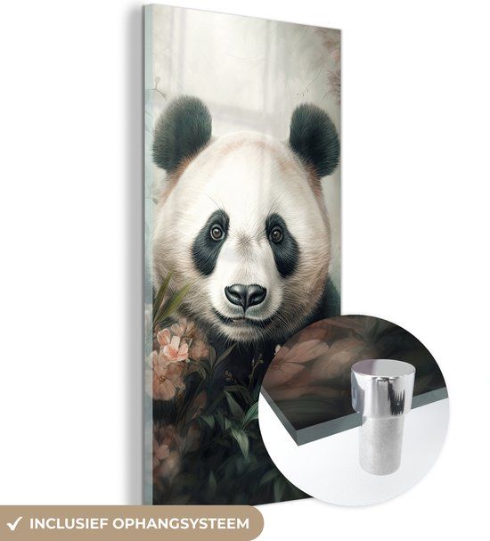 MuchoWow® Glass Painting 60x120 cm - Acrylic Glass Painting - Panda - Animals - Flowers - Plants - Photo on Glass - Paintings