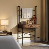 Vida Designs Brooklyn Make-uptafel met 1 lade, industrieel meubel voor slaapkamer, donker hout