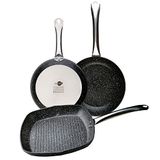 WECOOK! Granieten set met 2 pannen, 20-24 cm + 1 grillpan 28 x 28 cm, gesmeed aluminium, ecologisch, zonder PFOA, handgrepen van staal, geschikt voor alle soorten fornuizen, glaskeramiek, gas, oven