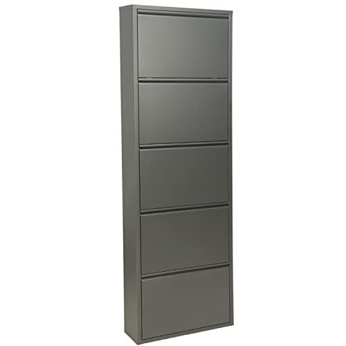 DRW Schoenenkast met 5 schuifladen - metaal - donkergrijs - 50 x 15 x 170 cm