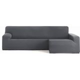 ECOMMERC3 Bankhoes voor chaise longue, lange arm rechts, bi-elastisch, ademend, overtrek voor chaise longue, donkergrijs, elastieken en schuimstof, bescherming tegen slijtage