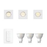 Philips Hue Peridot Set van 3 Inbouwspots (Wit) - Vierkant - Richtbaar - GU10 - Warm tot Koelwit Licht - Incl. Hue Dimmer Switch - Hue White Ambiance