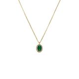 Lucardi Dames Stalen goldplated vintage ketting met groen zirkonia - Ketting - Staal - Goudkleurig - 47 cm