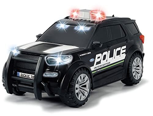 Dickie Toys 203714018 Ford Police Interceptor, politieauto, vrijloop, speelgoedauto, licht en geluid, 25 cm, schaal 1:18, Amerikaanse versie, voor kinderen vanaf 3 jaar