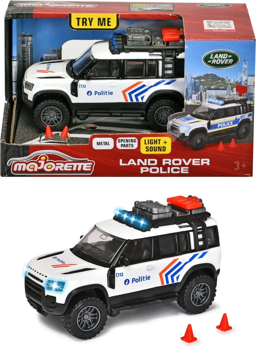 MAJORETTE Grand Series - Land Rover Politie BE - Metaal - Licht en Geluid - 12,5 cm - Speelgoedvoertuig