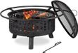 Relaxdays Vuurkorf met Grillrooster & Vonkenscherm - Ø 75 cm - Zwart/Zilver