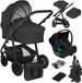 LIONELO Bianka Poussette 3-en-1 - Noir - incl. siège auto - 0-22kg - XXL - Poussette 3en1 - Barre de poussée réglable - Pliable - Ensemble d'accessoires - Pare-soleil XXL - Roues à roulement - Nacelle