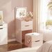 MAZAZU - Coiffeuse - Miroir LED - Tabouret - Table de maquillage compacte - Rose - 120x48x40 cm