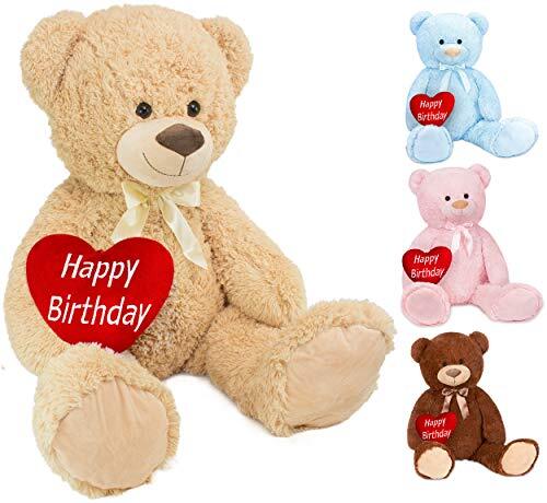 BRUBAKER XXL Teddybeer 100 cm met een Hartje - Happy Birthday - Zacht Speelgoed Knuffel - Beige