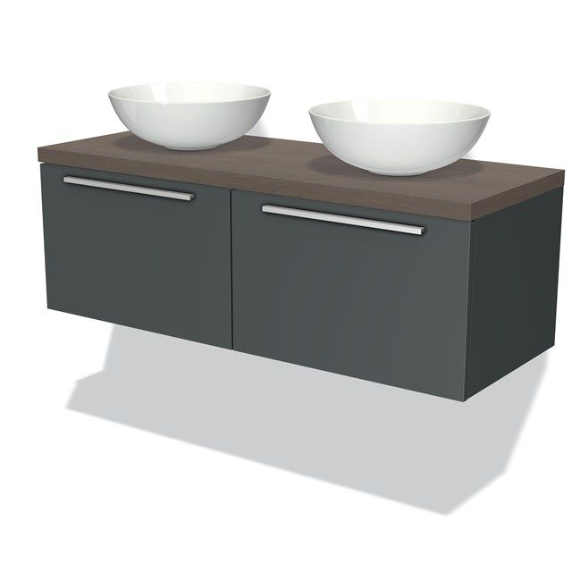 Maxaro Modulo Plato Badkamermeubel - 120cm - Donkergrijs - 2 Lades - Donkerbruin Eiken Blad