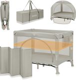 Lionelo Laura - Compact 3 in 1 Campingbedje, Box & Babybed - Compact Reisbedje voor Baby 0-36 Maanden – 2 Matrashoogtes – T25 Schuimmatras – Wielen met Rem – Mesh Zijpanelen & Zijdeur – Opvouwbaar – Inclusief Draagtas & Opbergvak