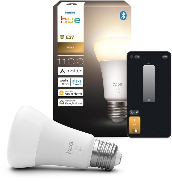 Philips Hue Slimme LED A60 lamp, Warm Wit Licht, E27 Fitting