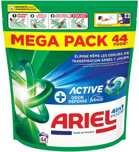 Ariel 4in1 Wasmiddel Pods Actieve Geurbestrijding - 3 x 44 stuks - Voordeelverpakking