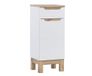 Meuble de salle de bain, autoportant, 35 cm de large, blanc, brillant, avec placage chêne, 1 porte, 1 tiroir