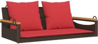 vidaXL Schommelbank met kussens, bruin, polyrotan, 109x62x40 cm
