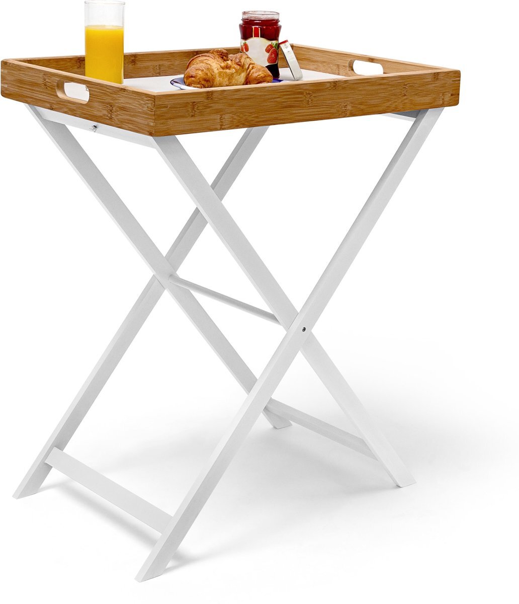 Relaxdays dienbladtafel bamboe bijzettafel opvouwbaar butlertray opklapbaar