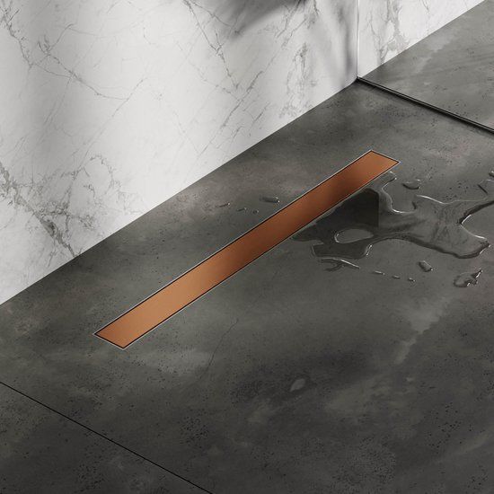 Brauer Douchegoot 80cm - met Vloerflens - Zero/Tegelinlegrooster (omkeerbaar) - Geborsteld Koper