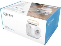 AISENS Multifunctionele stekkerdoos met 4 stopcontacten, 1x USB-C 20W PD3.0, 2x USB-A 18W QC3.0, nachtlampje, 1.8m, wit
