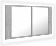 vidaXL Badkamerkast met spiegel en LED 80x12x45 cm acryl betongrijs