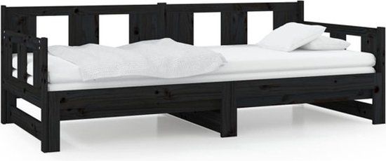 vidaXL Slaapbank uitschuifbaar massief grenenhout zwart 2x(90x190) cm