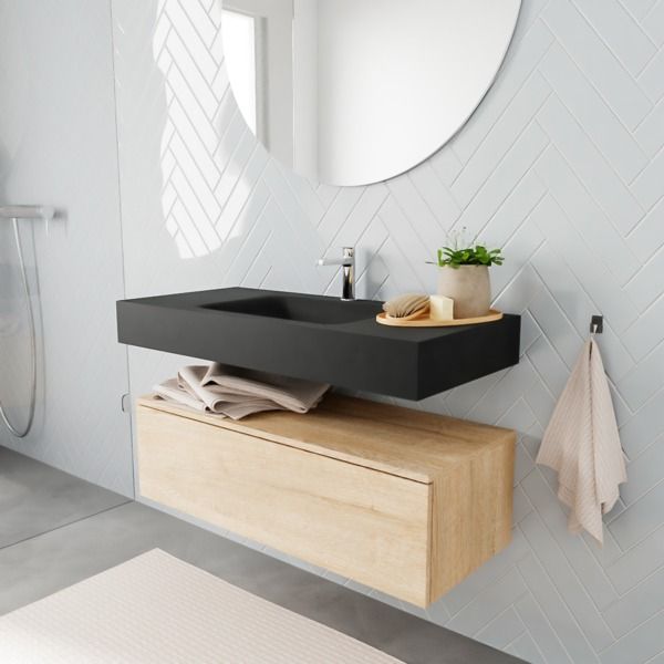 Mondiaz ALAN 100cm badmeubel onderkast washed oak 1 lade Vrijhangende wastafel cloud midden 1 kraangat kleur urban