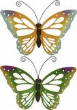 Decoris Tuindecoratie Vlinders - Metaal - Groen en Oranje - 51 x 38 cm - Set van 2 stuks