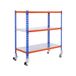 Simon Rack Metalen stelling met wielen 975x1000x400 mm - Simonclick | 3 niveaus, Metalen legbord, 75 kg buigbelasting, Corrosiewerende coating, Blauw/Oranje/Gegalvaniseerd